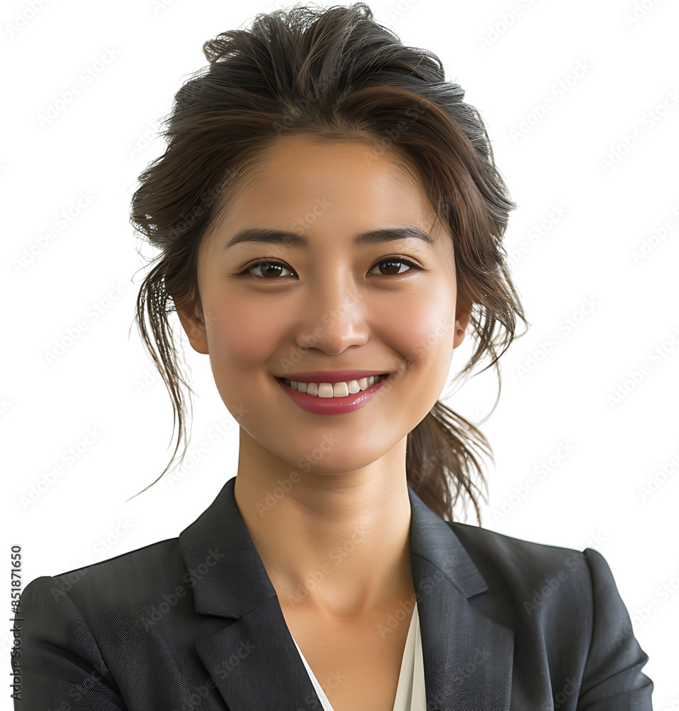 Shot of a smiling businesswoman with black coat while isolated on white on isolated transparent background Shot of a smiling businesswoman with black coat while isolated on white on isolated transparent background