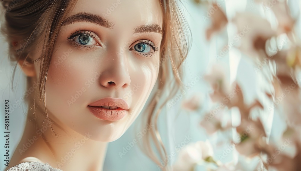 A beautiful girl with light brown hair, big eyes Woman exuding beauty with a natural makeup look, embodying elegance and timeless charm A beautiful girl with light brown hair, big eyes Woman exuding beauty with a natural makeup look, embodying elegance and timeless charm