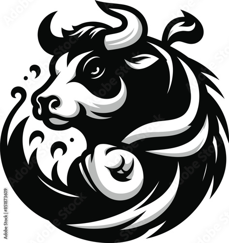 Wallpaper Mural Vector angry cow face logo silhouette illustration template on white background. Torontodigital.ca