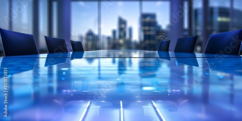 City Skyline Reflections Inspire Abstract Patterns on Conference Tables. Concept City Skyline, Reflections, Abstract Patterns, Conference Tables