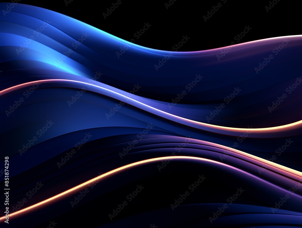 Fototapeta premium Abstract blue and purple glowing waves on a black background. A futuristic, digital art design.