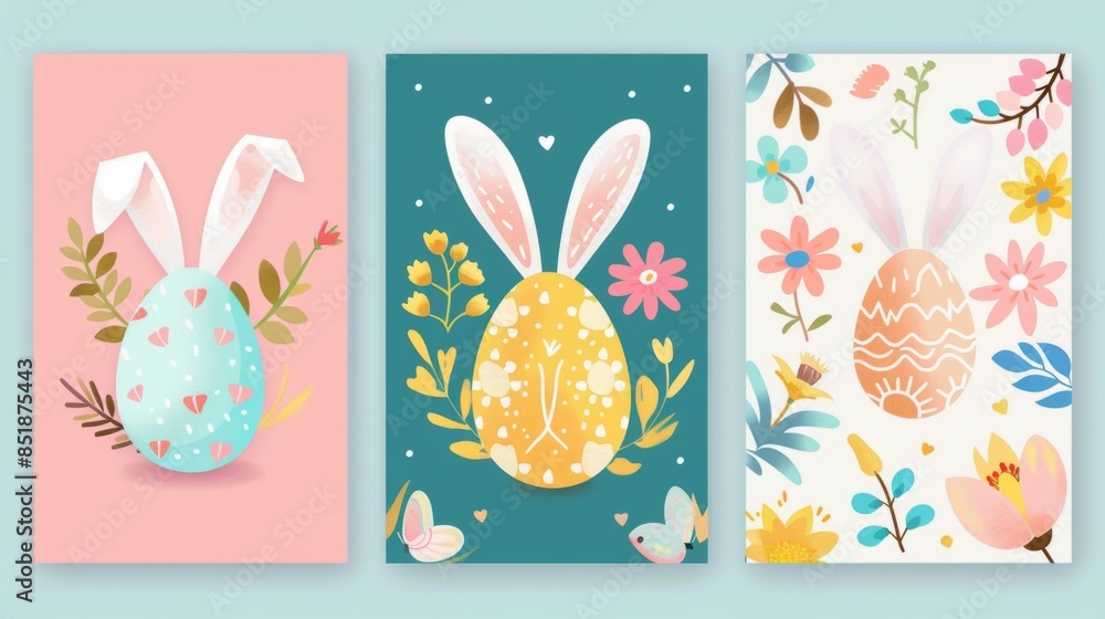 Greeting card design template for Easter Holiday with bunny and eggs. Greeting card design template for Easter Holiday with bunny and eggs.