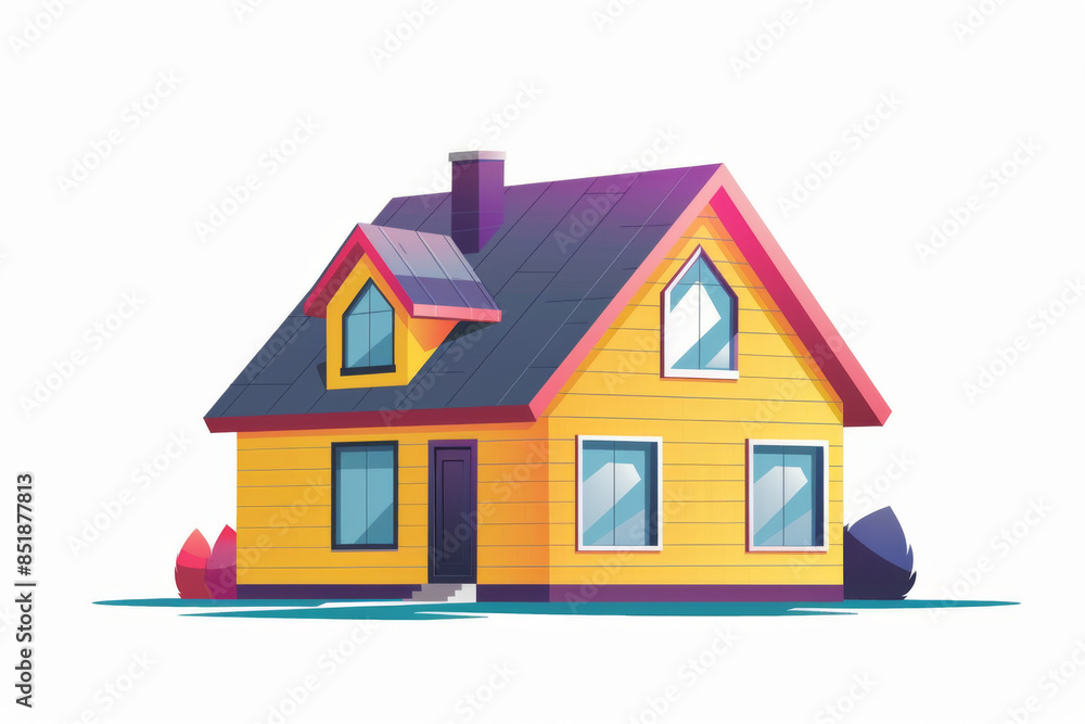Fototapeta premium flat illustration of a colorful residential house isolated on a white background