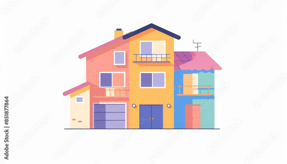 flat illustration of a colorful residential house isolated on a white background flat illustration of a colorful residential house isolated on a white background