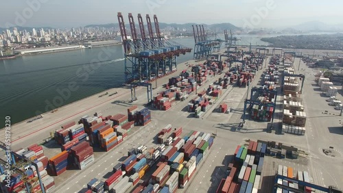 Aerial view of containers at the Barnabé Island Seaport, part of the Porto do Santos estuary - Santos, São Paulo, Brazil