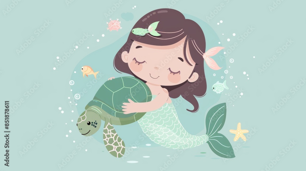 Fototapeta premium Vector illustration of a cute beautiful mermaid. Nursery art for baby.