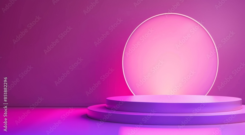 background for a product presentation. a round podium with a pink and purple gradient on the wall background for a product presentation. a round podium with a pink and purple gradient on the wall