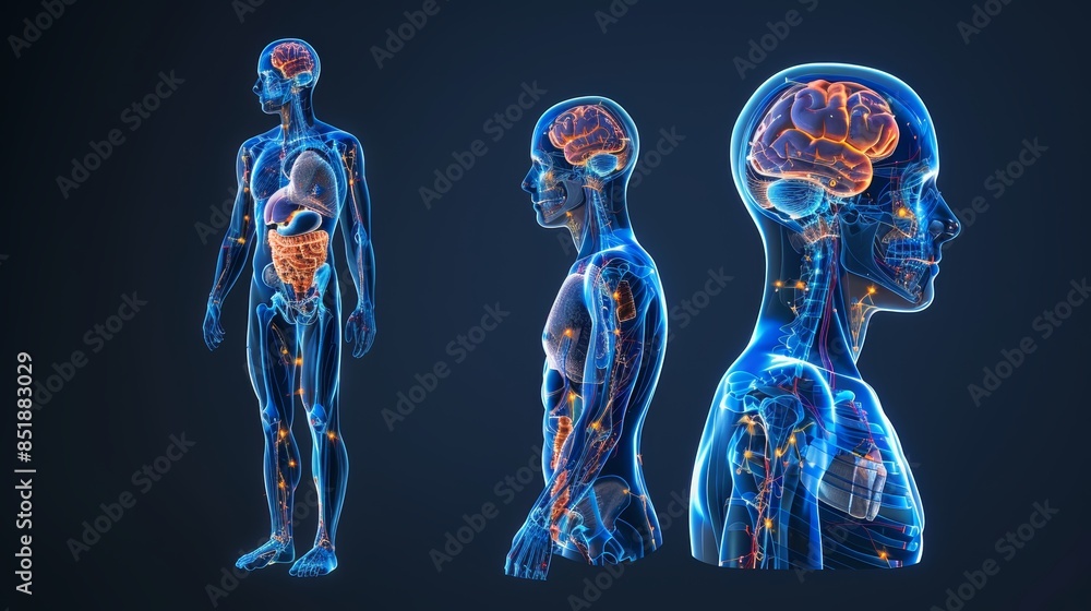 custom made wallpaper toronto digital3D digital illustration of a human body with highlighted internal organs.