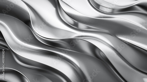 Abstract metallic wave texture background with reflective silver surface. Modern design and industrial art concept.