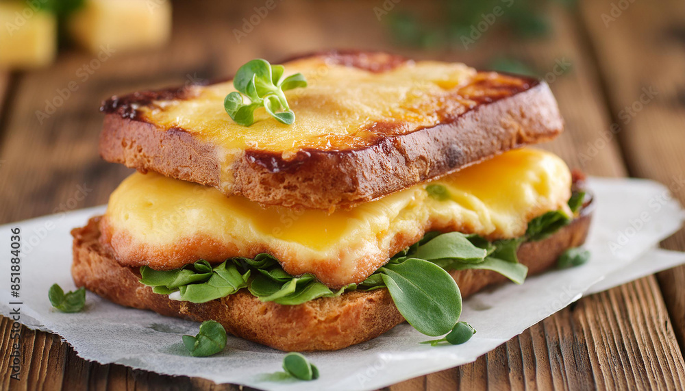 Croque Monsieur, delicious French ham and cheese sandwich. Tasty fast food. Culinary concept. Croque Monsieur, delicious French ham and cheese sandwich. Tasty fast food. Culinary concept.