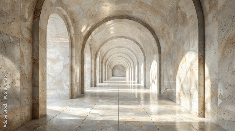 Elegant marble corridor with archway design, showcasing timeless architecture and natural light streaming in, creating a serene atmosphere. Elegant marble corridor with archway design, showcasing timeless architecture and natural light streaming in, creating a serene atmosphere.