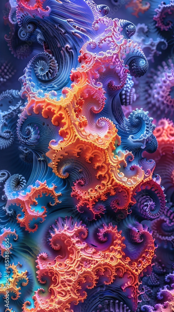 A complex background of fractal shapes in vivid colors, creating an otherworldly, mesmerizing pattern A complex background of fractal shapes in vivid colors, creating an otherworldly, mesmerizing pattern