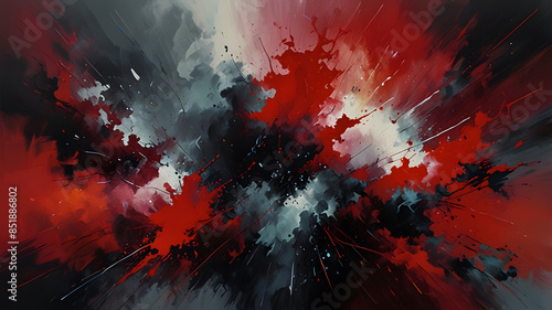Crimson paint splattering against a backdrop of cracked desert earth, symbolizing life and color against the harshness of nature abstract background