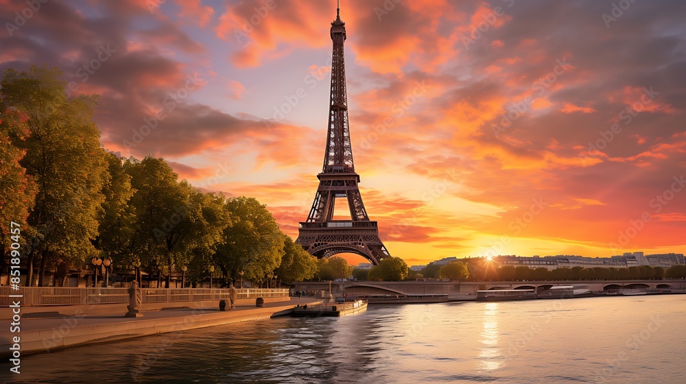 Fototapeta premium Sunset view of the Eiffel Tower in Paris