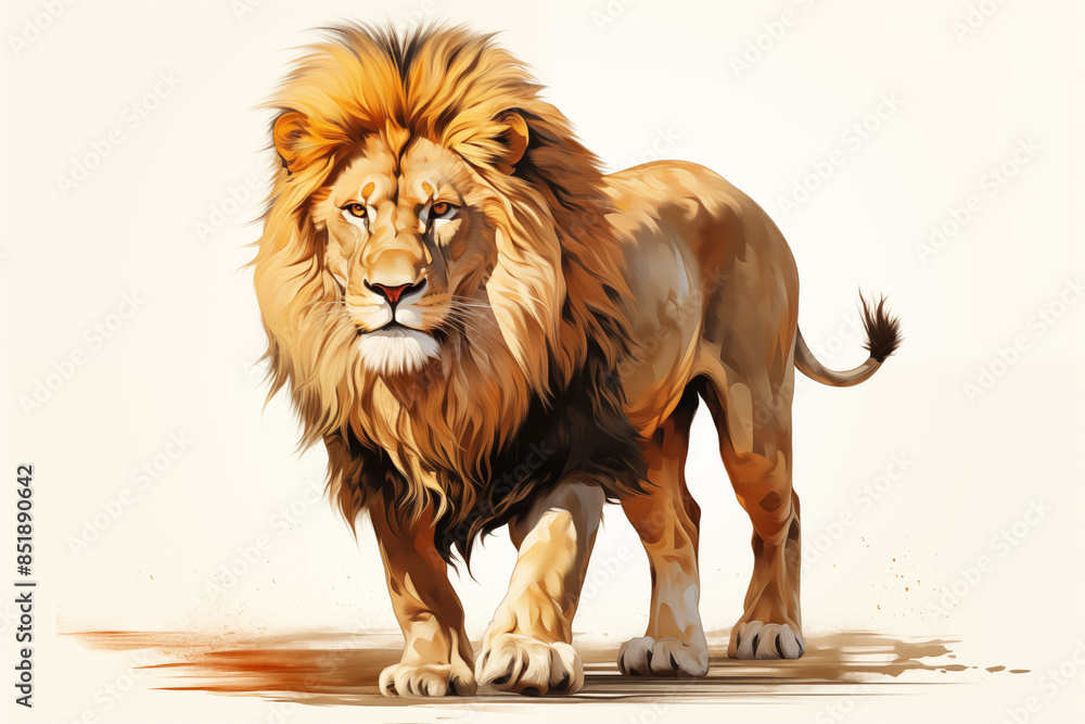 Lion walking. Watercolor style. lion walking forward on a white ...