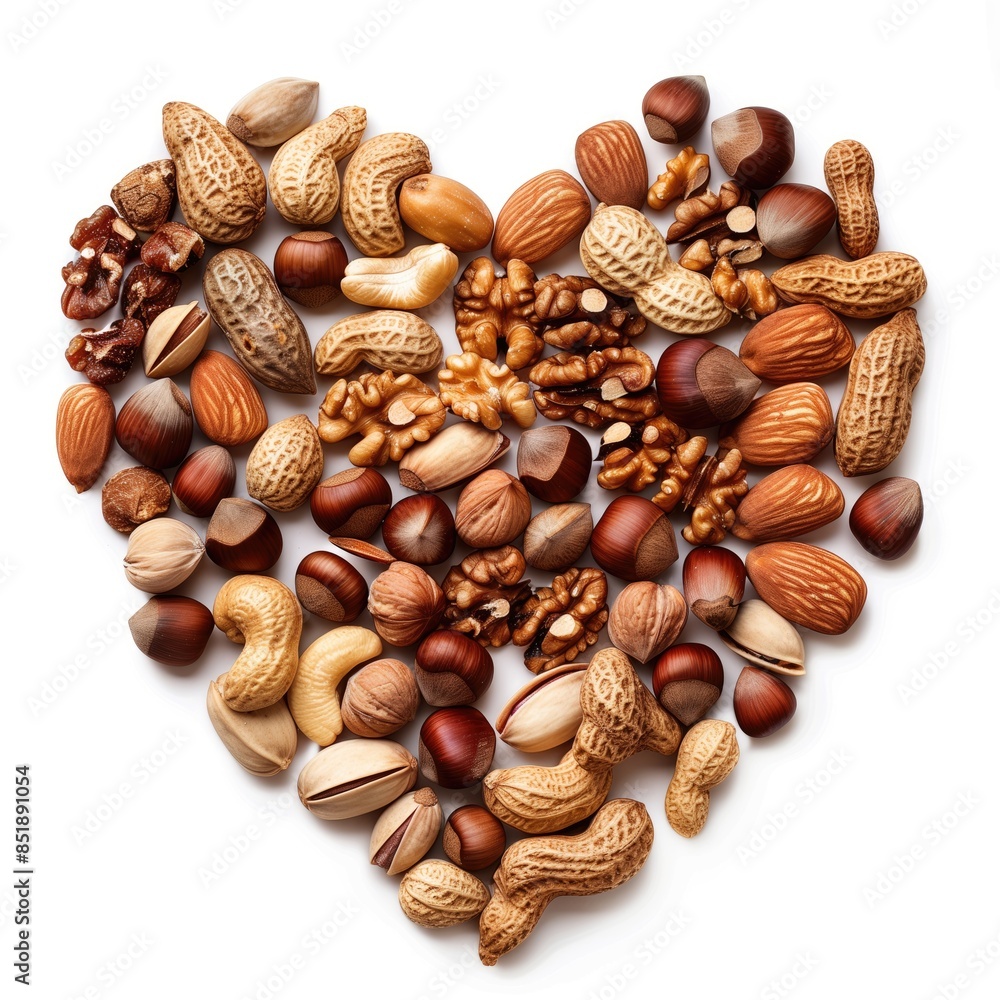 Heart Shape Made Of Various Nuts On White Background Heart Shape Made Of Various Nuts On White Background