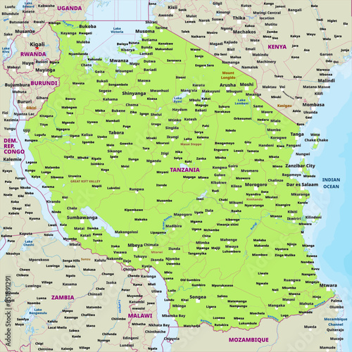 Simple political map of Tanzania