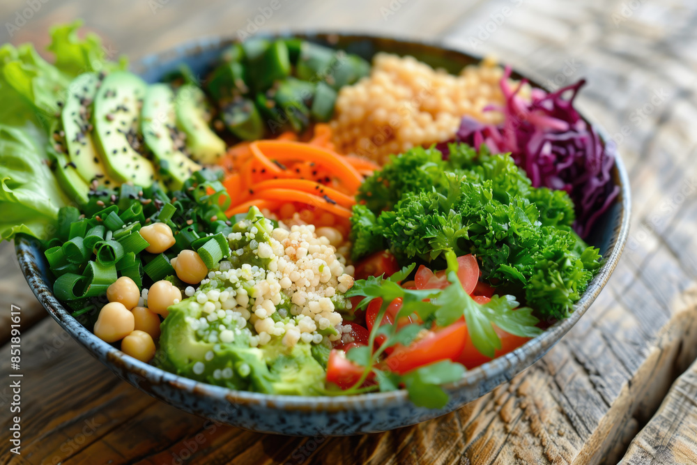 Healthy Vegan Diet Bowl with Fresh Vegetables and Grains