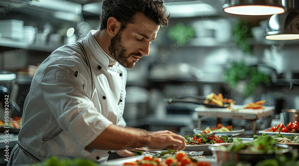 Chef tasting food in the kitchen. Generative AI. Chef tasting food in the kitchen. Generative AI.
