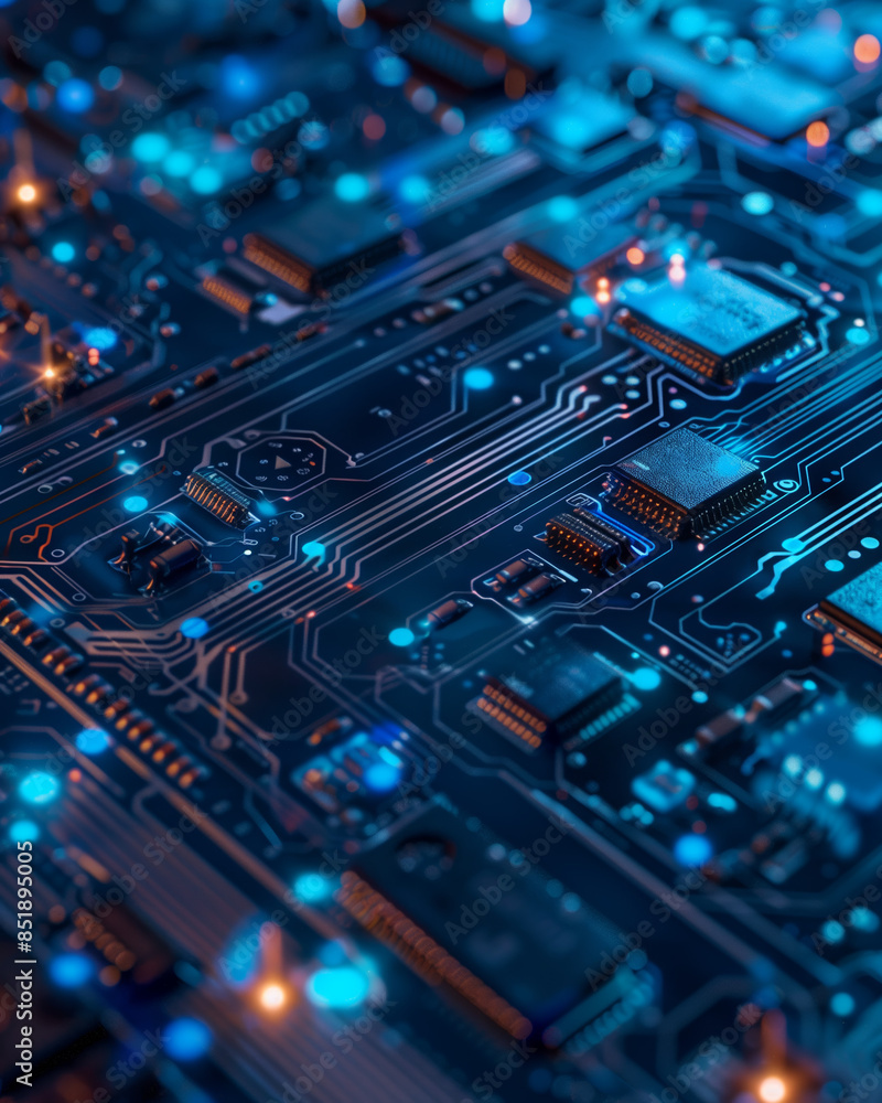 A hyperrealistic macro photograph of a circuit board, showcasing the intricate connections and components, with a futuristic and high-tech aesthetic. A hyperrealistic macro photograph of a circuit board, showcasing the intricate connections and components, with a futuristic and high-tech aesthetic.