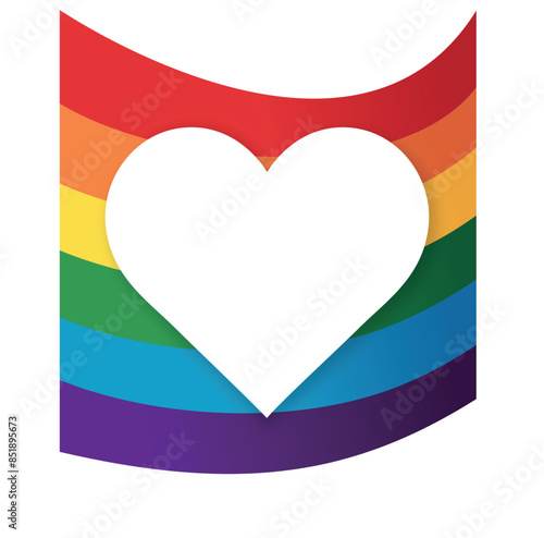 Rainbow LGBT flag and heart on a transparent background. Card poster for LGBT Pride Month. Heart on a colorful LGBT Pride flag background. Happy LGBT Pride Month, LGBT Gay Pride