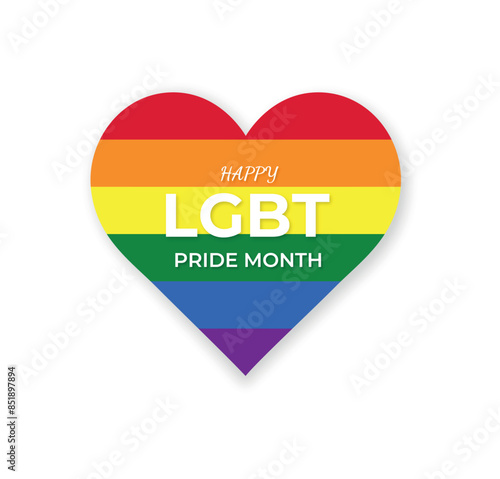 Heart in the rainbow LGBT flag colors icon card poster design for LGBT Pride Month. Happy LGBT Pride Month, LGBT Gay Pride