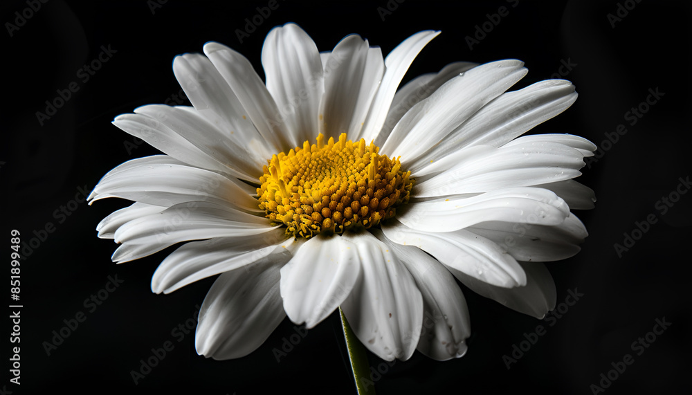 beautiful flower on a black background. A daisy of white color in close-up beautiful flower on a black background. A daisy of white color in close-up