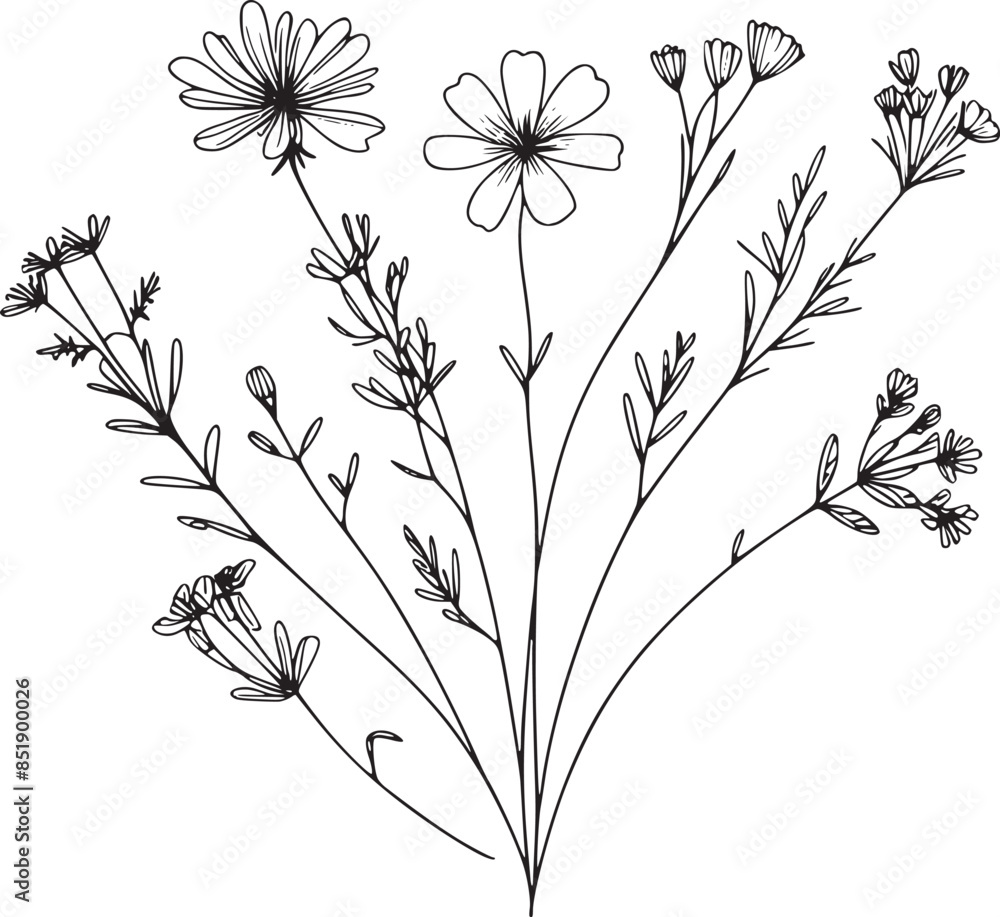 This is an illustration of flowers in a simple and modern line art ...
