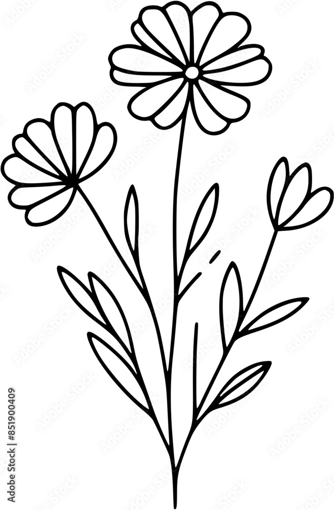 This is an illustration of flowers in a simple and modern line art style. The image features various types of flowers with different shapes and sizes, each with unique petal and leaf details. This is an illustration of flowers in a simple and modern line art style. The image features various types of flowers with different shapes and sizes, each with unique petal and leaf details.
