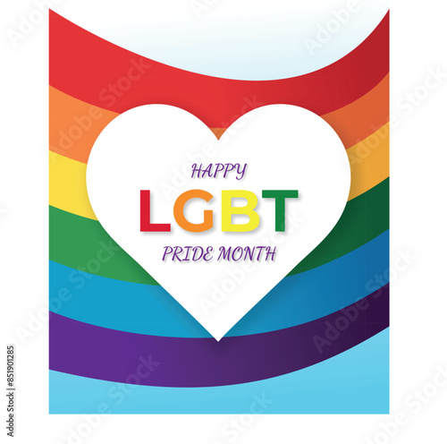 Rainbow LGBT flag and heart on a transparent background. Card poster for LGBT Pride Month. Heart on a colorful LGBT Pride flag background. Happy LGBT Pride Month, LGBT Gay Pride