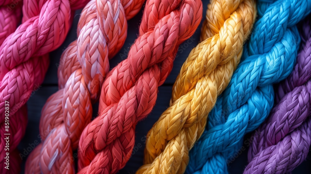 Close-up of colorful braided ropes