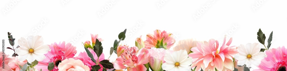 trendy flower border banner with space for text on white background trendy flower border banner with space for text on white background
