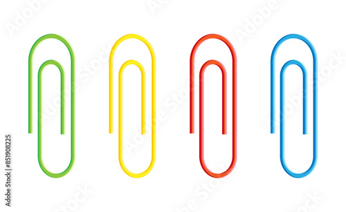 Paper clip icons on  white Background. Paperclip in Flat Style. Vector Illustration Back to School. Elements for office, poster banner.