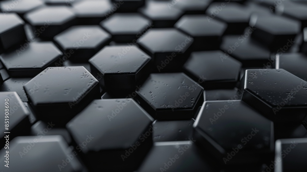 A close-up photo of black hexagonal shapes forming a repeating pattern
