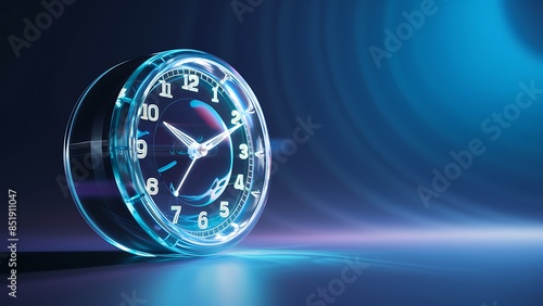 Futuristic holographic clock with transparent display glowing blue elements