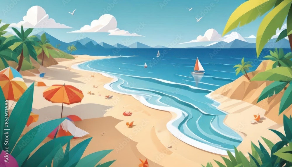 Fototapeta premium happy summer beach vector background 