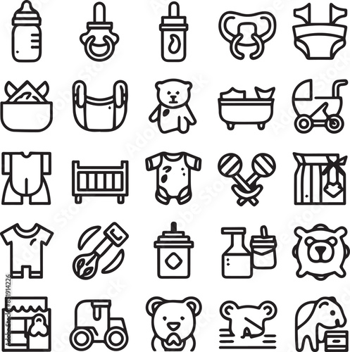 Baby care editable icons using stroke vector illustration. 