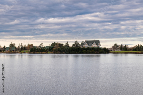 View of the Dalvay Lake and the Dalvay by the Sea Hotel in the north shore of the Prince Edward Island, Canada