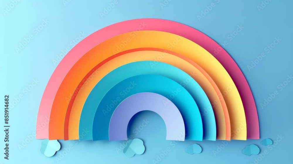 Fototapeta premium Elegant rainbow rendered in paper art style, a simple graphic featuring flat colors, ideal for modern designs