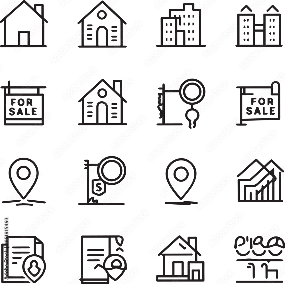 Real estate icons using black stroke Illustration Real estate icons using black stroke Illustration