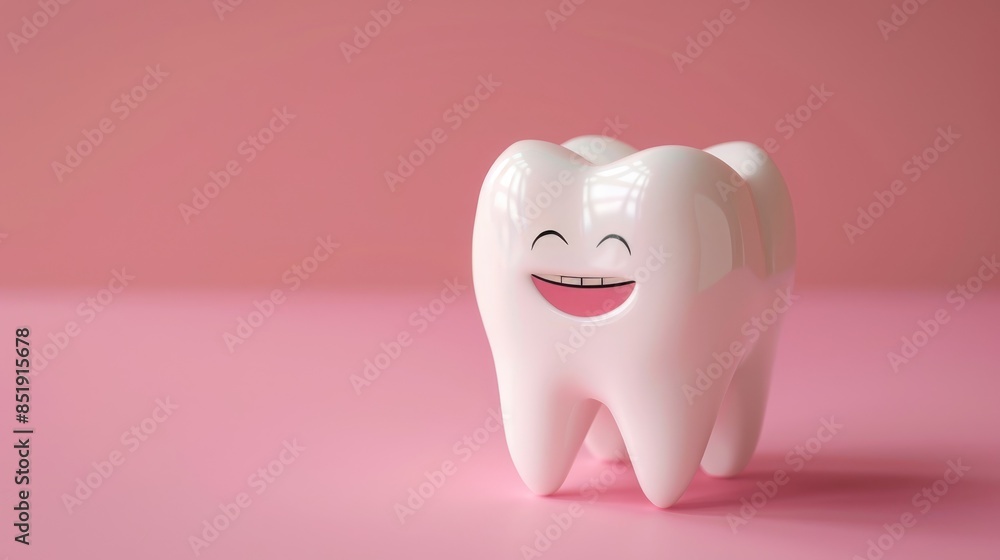 Cute white tooth on a pink background. The concept of healthy teeth. Dentistry. Cute white tooth on a pink background. The concept of healthy teeth. Dentistry.