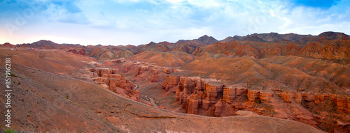 Natural unusual landscape red canyon of unusual beauty is similar to the Martian landscape, the Charyn canyon photo