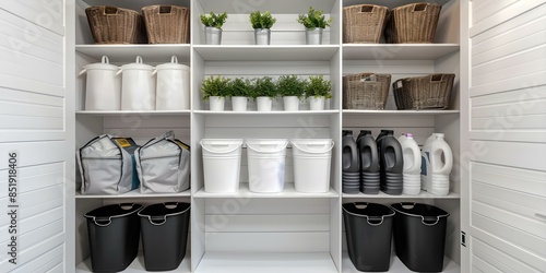 Organizing Infrequently Used Items in Basement Pantry or Storage Shed. Concept Organizing, Infrequently Used Items, Basement Pantry, Storage Shed photo