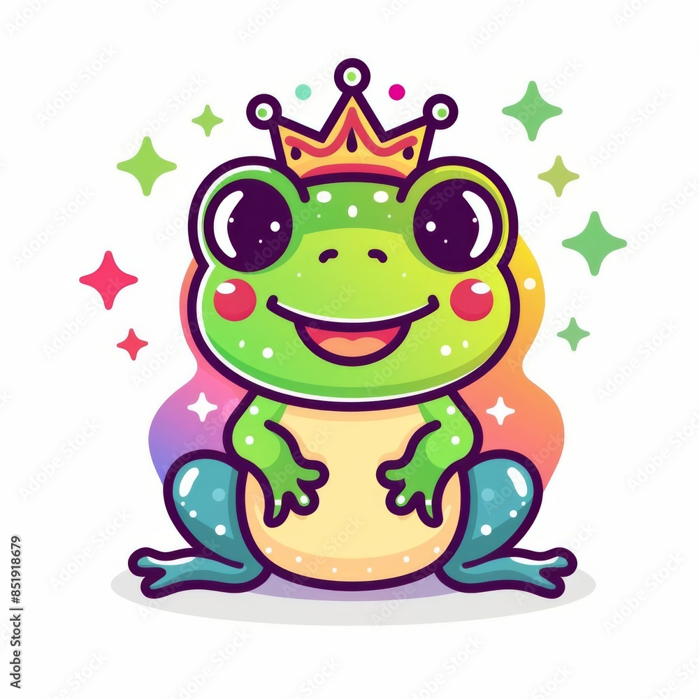 Frog Prince as a kawaii clip art character, simple design with bright, joyful colors on a white background Frog Prince as a kawaii clip art character, simple design with bright, joyful colors on a white background