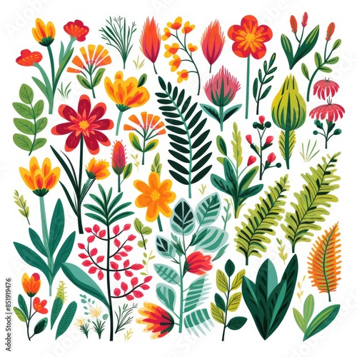 Wild Plants and Flowers Vector Art