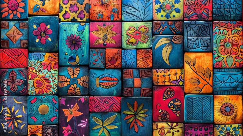 A rich background of traditional ethnic patterns in vibrant colors and detailed designs A rich background of traditional ethnic patterns in vibrant colors and detailed designs