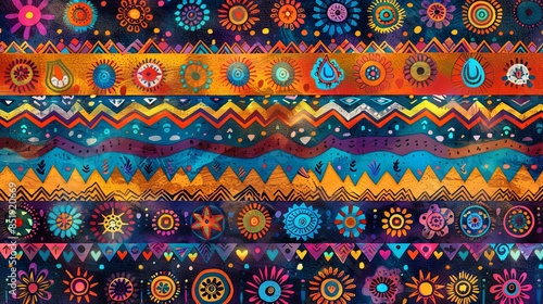 A rich background of traditional ethnic patterns in vibrant colors and detailed designs © Larysa