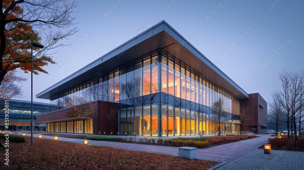 Illuminated Modern Building at Dusk Illuminated Modern Building at Dusk
