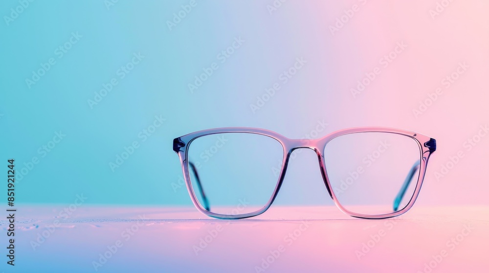 Banner advertising optical shop clearance sale of trendy plastic framed glasses on a light background with space for text Discount at optical store Banner advertising optical shop clearance sale of trendy plastic framed glasses on a light background with space for text Discount at optical store
