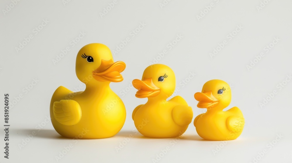 Toy duck family photographed in a studio on a white background Toy duck family photographed in a studio on a white background